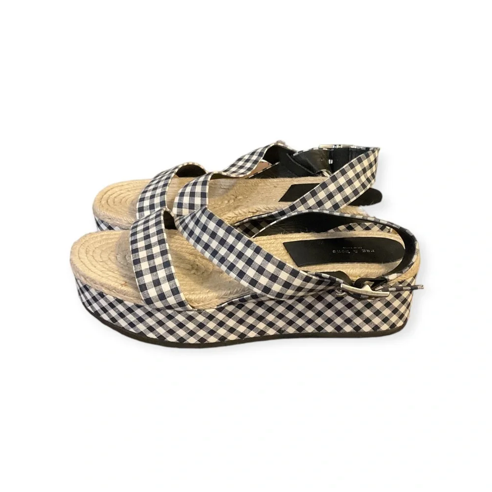 Women’s NWOT blue and white checkered Rag‎ & Bone platform sandals, size 40 (10)